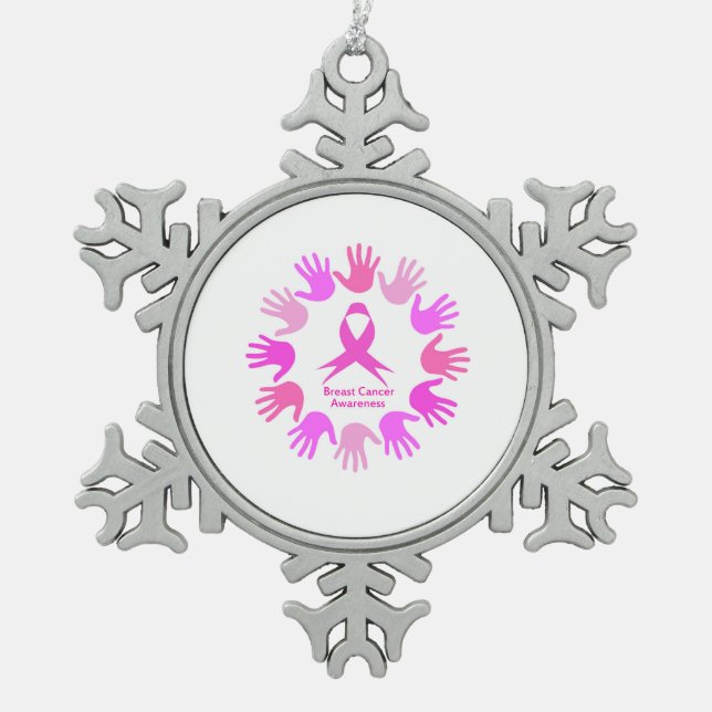 Brustkrebs-Bewusstseinsunterstützung Schneeflocken Zinn-Ornament (Vorderseite)