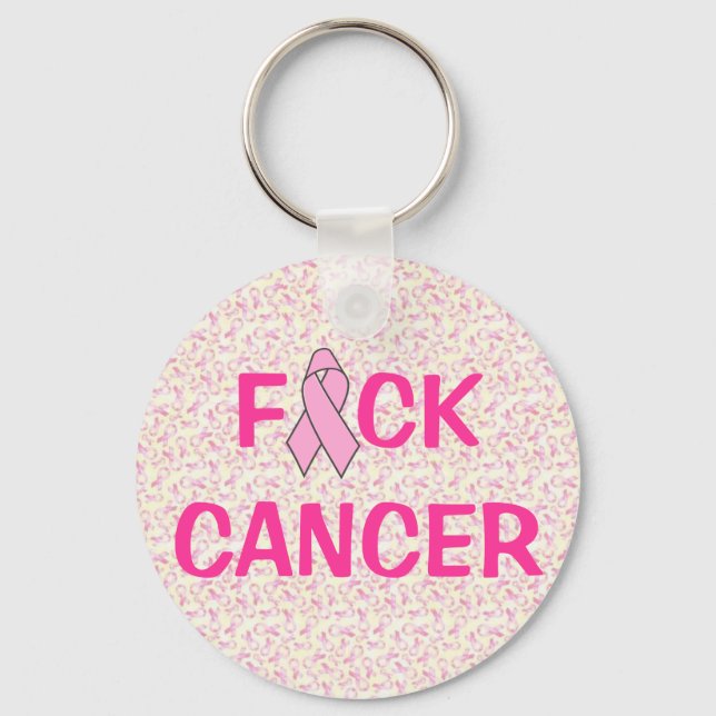 Brustkrebs "F*CK" mit rosa Bändern, Schlüsselkette Schlüsselanhänger (Vorderseite)