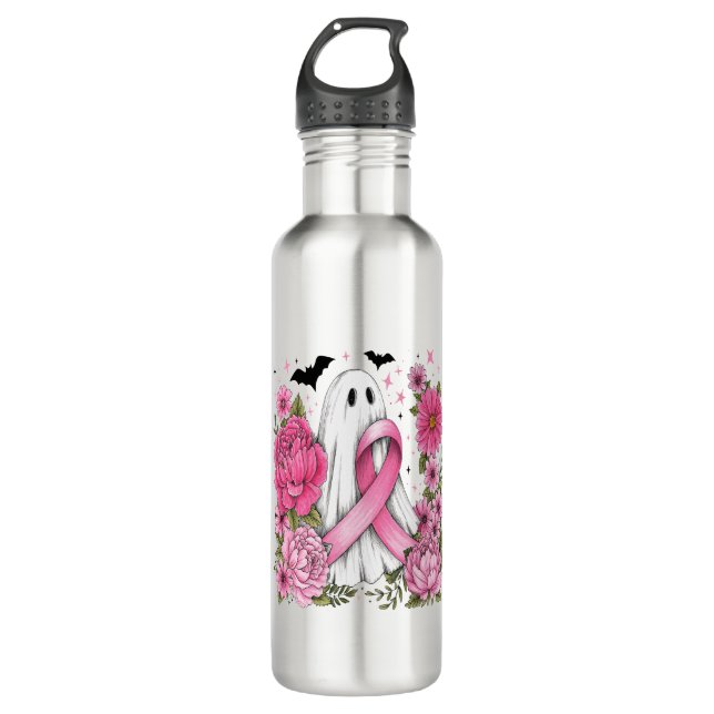 Brustkrebs Halloween Ghost Boho Edelstahlflasche (Vorderseite)