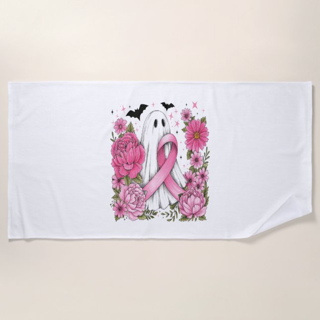 Brustkrebs Halloween Ghost Boho Strandtuch (Vorderseite)