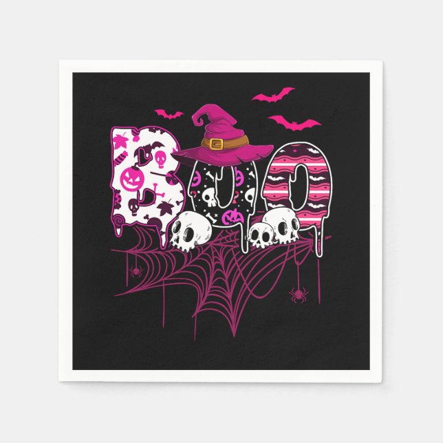 Brustkrebs Halloween-Kostümboo mit Hexenhut Serviette (Vorderseite)