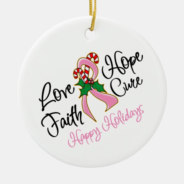 Brustkrebs Hoffnung Liebe Heilung glückliche Ferie Keramik Ornament (Vorne)