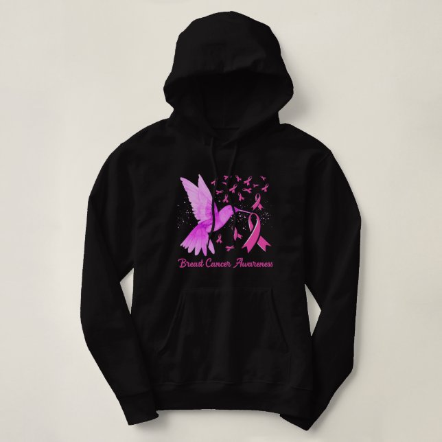 Brustkrebs Hummingbird Pink Sonnenblumen Brust Ca Hoodie (Design vorne)