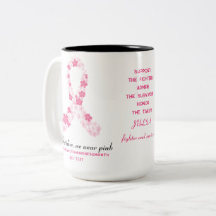 Brustkrebs kämpfen Blumensakura Rosa Schleim Zweifarbige Tasse