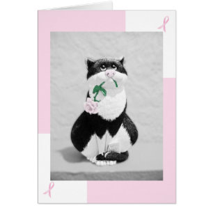 Brustkrebs-Karte - Katze mit rosa Rose