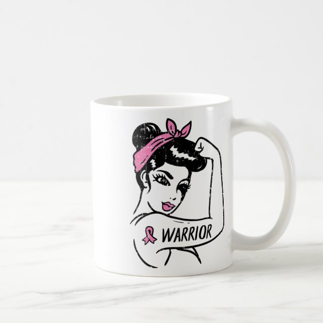 Brustkrebs-Kriegerin Rosie Riveter Pink Frauen Kaffeetasse (Rechts)