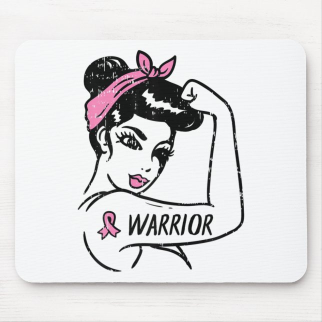 Brustkrebs-Kriegerin Rosie Riveter Pink Frauen Mousepad (Vorne)