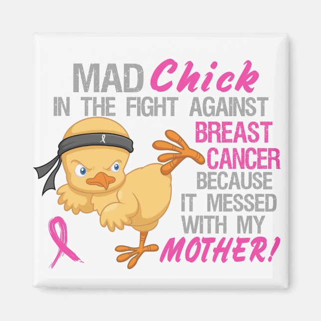 Brustkrebs Mad chick mit Mutter 3L Magnet (Vorne)