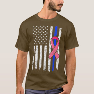 Brustkrebs Polizei Amerikanische Flagge Rosa Band T-Shirt