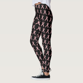 Brustkrebs-Rennen rosa Band auf schwarz V2 Leggings