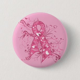 Brustkrebs-Rosa-Blumenband-Strudel Button