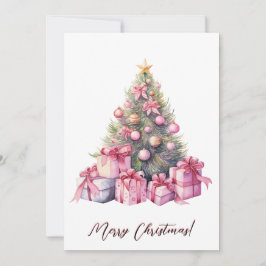 Brustkrebs Rosa Weihnachtsbaum Wasserfarben Kunst Feiertagskarte