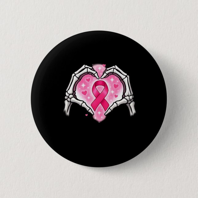 Brustkrebs Skeletton Hand Herz Sign Ribbon Krieg Button (Vorderseite)