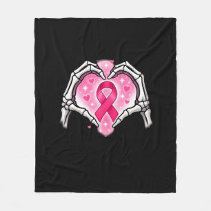Brustkrebs Skeletton Hand Herz Sign Ribbon Krieg Fleecedecke