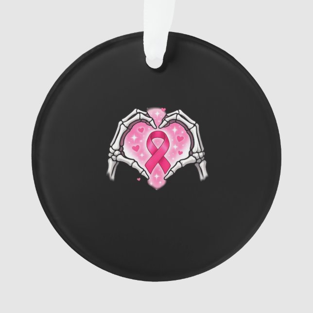 Brustkrebs Skeletton Hand Herz Sign Ribbon Krieg Ornament (Vorderseite)
