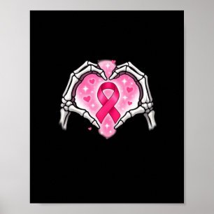 Brustkrebs Skeletton Hand Herz Sign Ribbon Krieg Poster