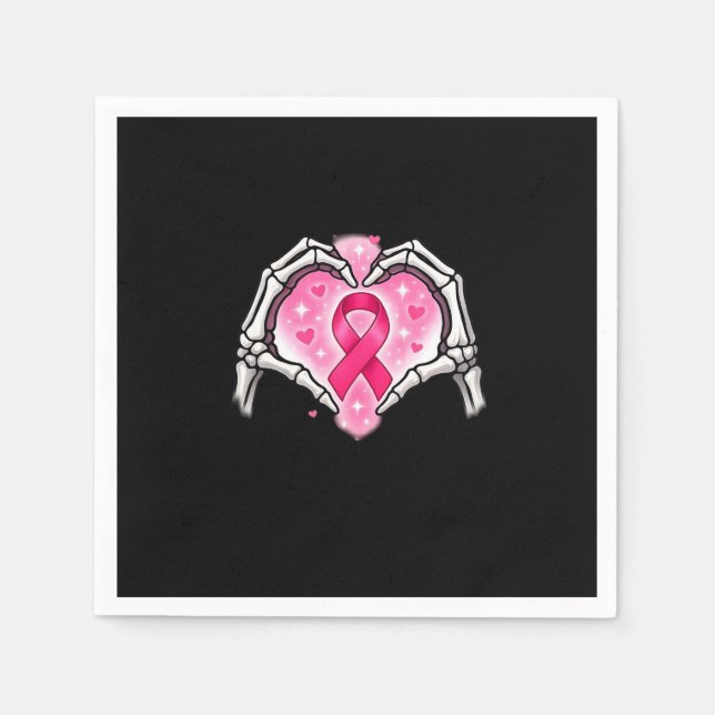 Brustkrebs Skeletton Hand Herz Sign Ribbon Krieg Serviette (Vorderseite)