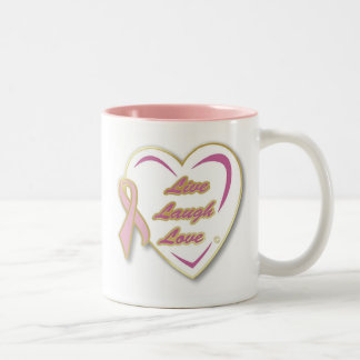 Brustkrebs-Tasse LiveLaughLove mit rosa Band Zweifarbige Tasse