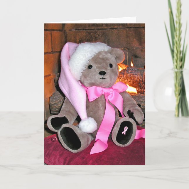 Brustkrebs-Teddybär-Grußkarte Feiertagskarte (Vorderseite)