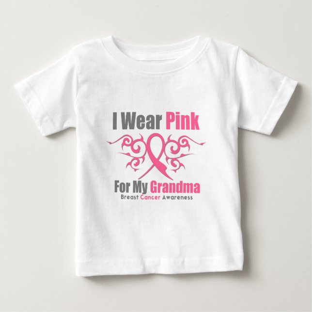 Brustkrebs trage ich rosa Stammes- Band Baby T-shirt (Vorderseite)