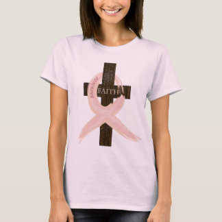 Brustkrebs-Überlebend-Rosa Band-Kreuz des Glaubens T-Shirt