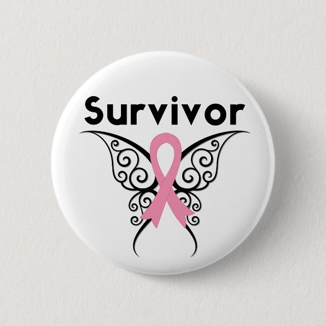 Brustkrebs-Überlebende Stammesschmetterling Button (Vorderseite)
