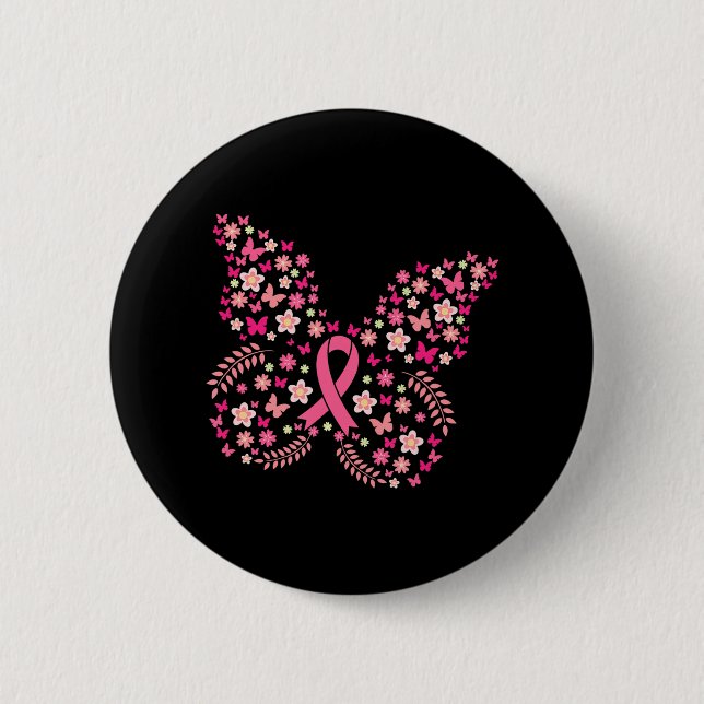 Brustkrebs-Überlebende von Butterfly Frauen Button (Vorderseite)