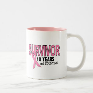 BRUSTKREBS-ÜBERLEBENDER 10 Jahre u. Zählung Zweifarbige Tasse