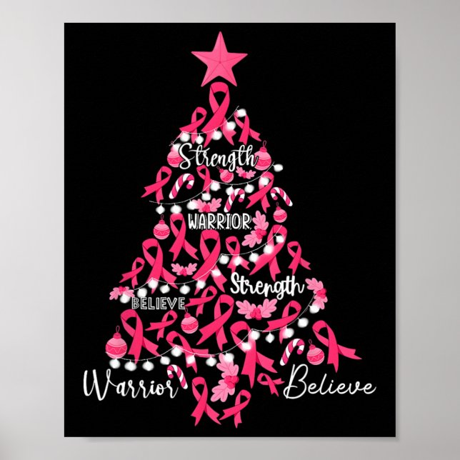 Brustkrebs Weihnachtsbaum Pink Ribbon Kampf Awa Poster (Vorne)
