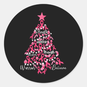 Brustkrebs Weihnachtsbaum Pink Ribbon Kampf Awa Runder Aufkleber