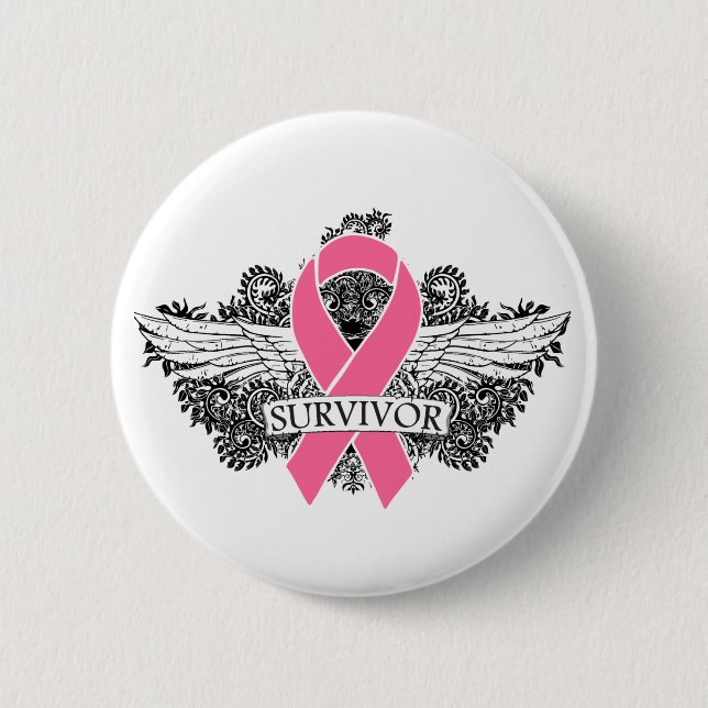 Brustkrebs-Winged SURVIVOR Ribbon Button (Vorderseite)