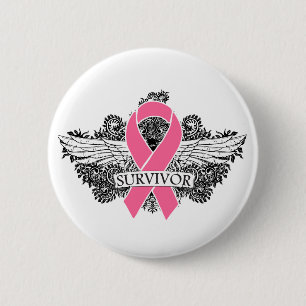 Brustkrebs-Winged SURVIVOR Ribbon Button