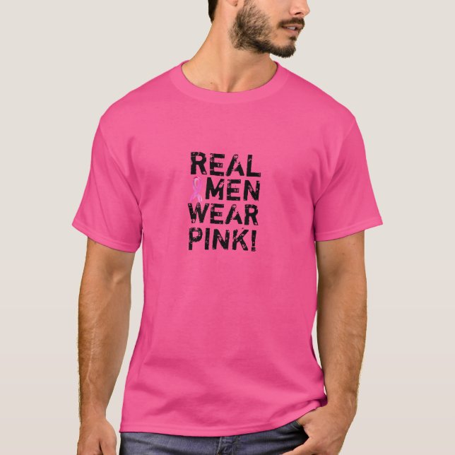 Brustkrebs - wirklicher Mann-Abnutzungs-Rosa-T - T-Shirt (Vorderseite)