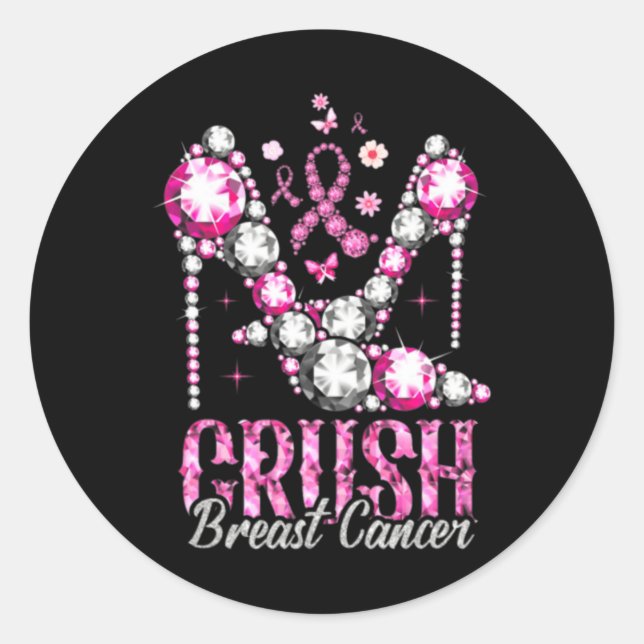 Brustkrebs zerkleinern rosa Bling High Heels Ribbo Runder Aufkleber (Vorderseite)