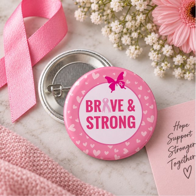 Brustkrebsbewusstsein mit rosa Band   Button (Von Creator hochgeladen)