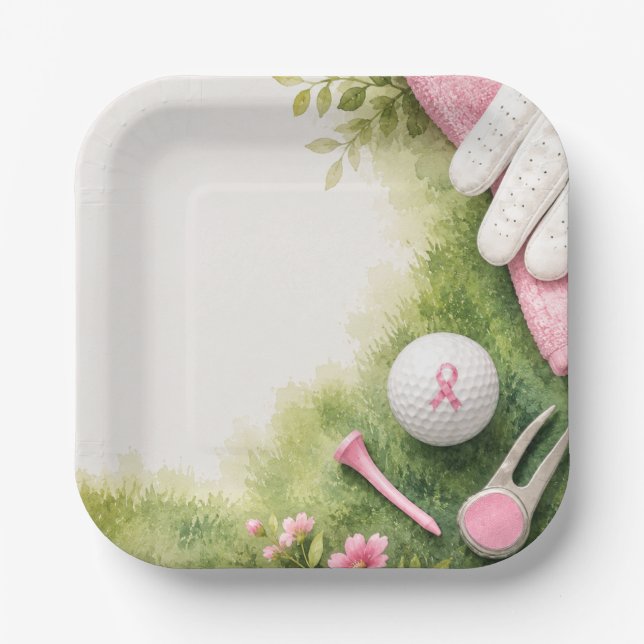 Brustkrebsbewusstsein mit rosa Schleife Pappteller (Vorderseite)