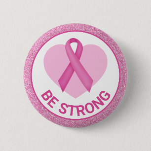Brustkrebsbewusstsein Rosa Band & Herz Button