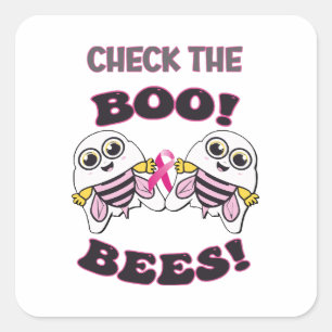 Brustkrebsbewusstsein Überprüfe die Boo-Bees Quadratischer Aufkleber