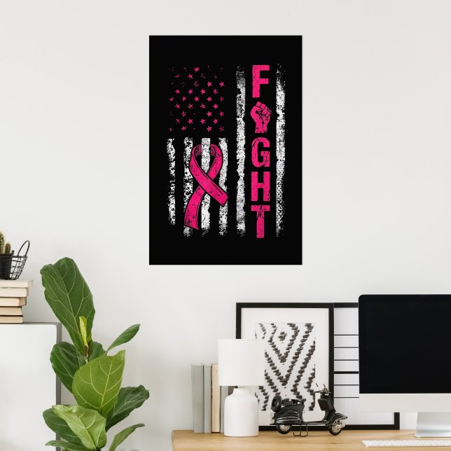 Brustkrebsbewusstsein USA Flagge Poster (Heimbüro)