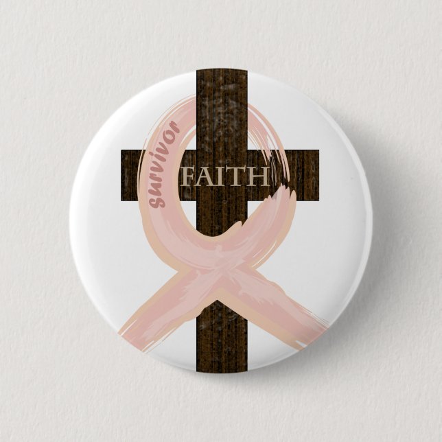 Brustkrebserkrankung rosa Kreuz des Glaubens Button (Vorderseite)