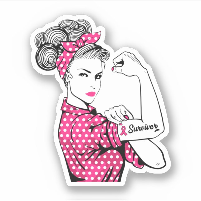 Brustkrebserkrankung Rosie Riveter Pink Aufkleber (Vorderseite)