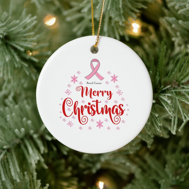 Brustkrebsüberleben Frohe Weihnachten Keramik Ornament (Baum)