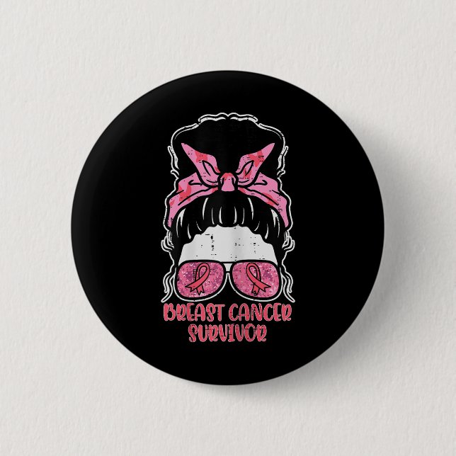 Brustkrebsüberlebung Hairbun Brustkrebs Aware Button (Vorderseite)