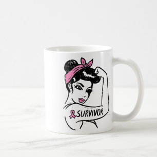 Brustkrebsüberlebung Rosie Riveter Pink Awarenes Kaffeetasse