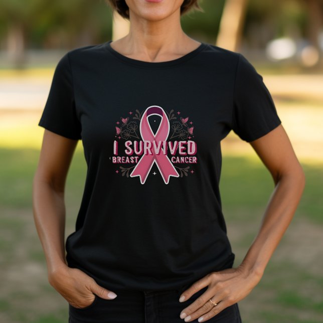 Brustkrebsüberlebung T-Shirt (I Survived Breast Cancer Pink Ribbon Tshirt)