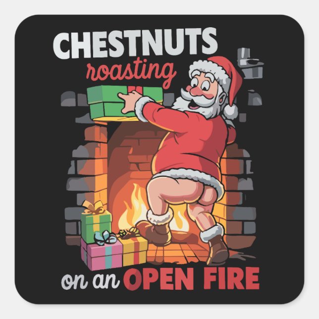 Brustnuts Roasting Funny Naughty Santa Dirty Xmas Quadratischer Aufkleber (Vorderseite)