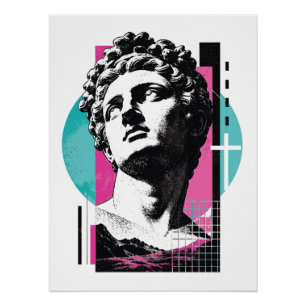 Brutalist Retro Jesus Griechische Statue Kolosser  Poster