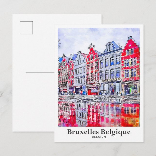 Bruxelles Belgien Travel Watercolor Postkarte (Vorne/Hinten)