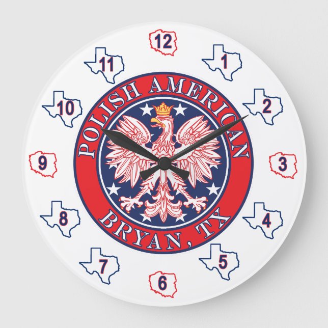 Bryan Texas Polnischer Adler Große Wanduhr (Vorderseite)