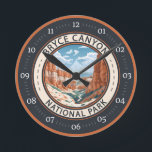 Bryce Canyon Nationalpark California Runde Wanduhr<br><div class="desc">Bryce Canyon Vektorgrafik Design. Der Park ist ein weitläufiges Reservat im Süden Utah, bekannt für die krummfarbenen Hoodoos, die aus spitzenförmigen Felsformationen bestehen.</div>